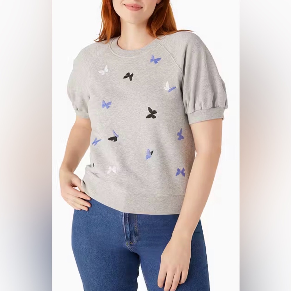 Kate Spade Gray Butterfly Short-Sleeve Sweatshirt, Size M